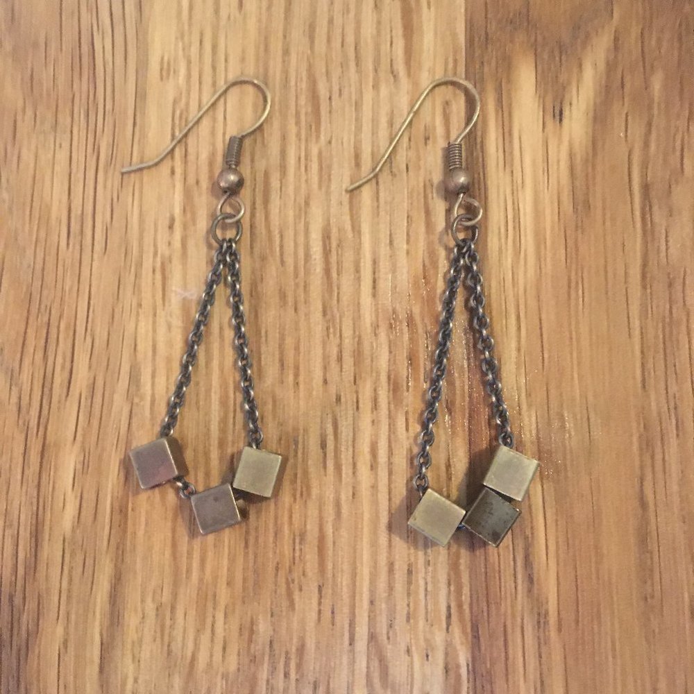 Brass Dangling Cube earrings